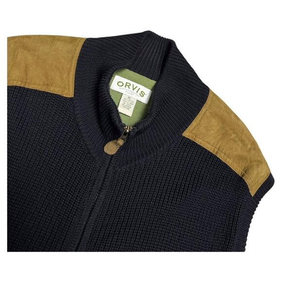 ORVIS Heavy Knit Navy Blue Outdoor Designer Winter Fall Spring Vest Mens XL - Picture 2 of 6